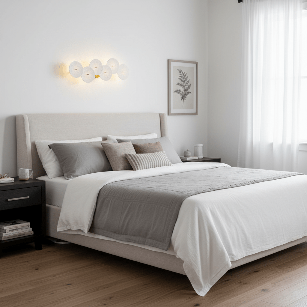 Aplique de pétalo esculpido dorado y blanco, lámpara LED Art Déco para pasillo, sala de estar, meditación, dormitorio, acento, 19.7 pulgadas, montaje en pared, iluminación interior | Thomler