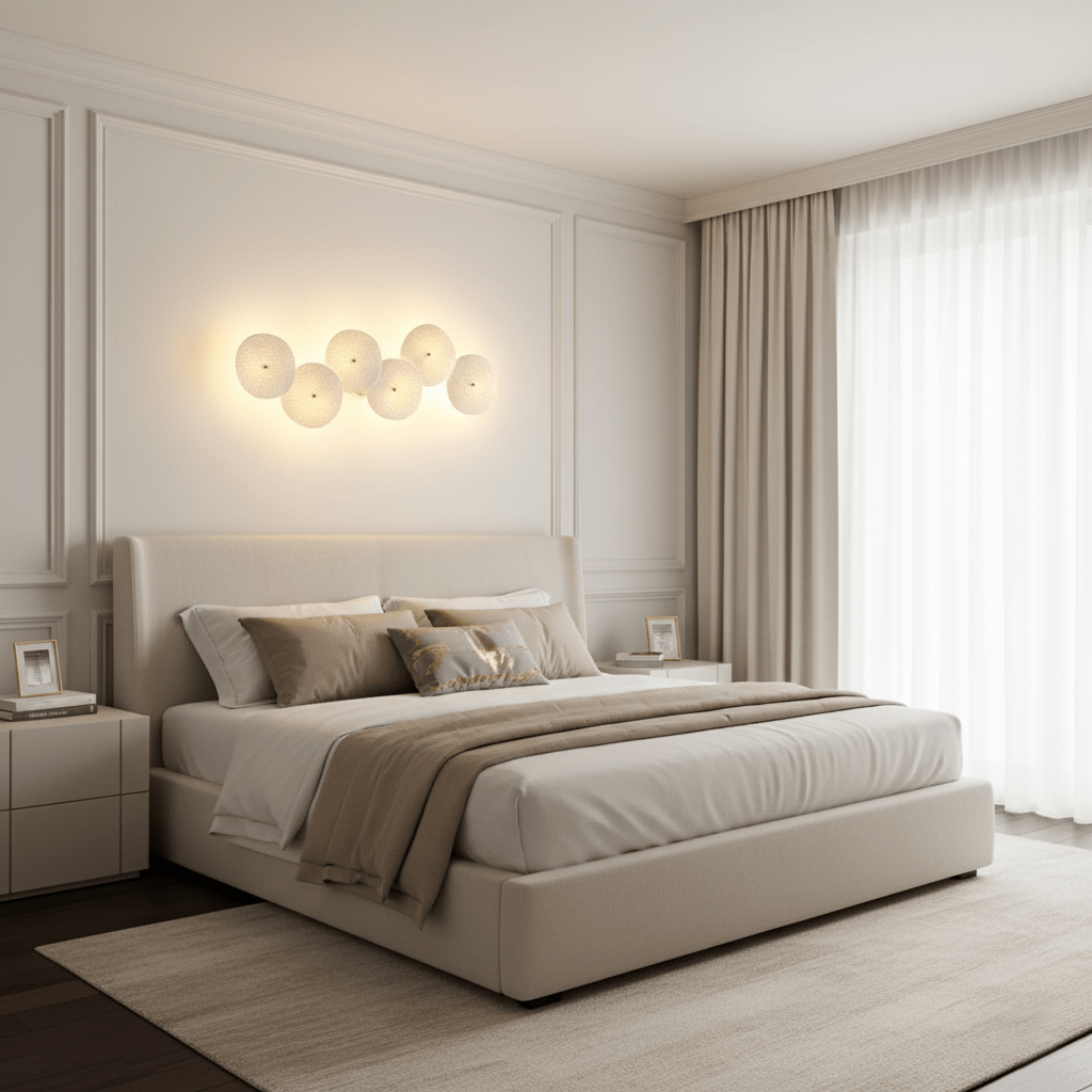 Aplique de pétalo esculpido dorado y blanco, lámpara LED Art Déco para pasillo, sala de estar, meditación, dormitorio, acento, 19.7 pulgadas, montaje en pared, iluminación interior | Thomler