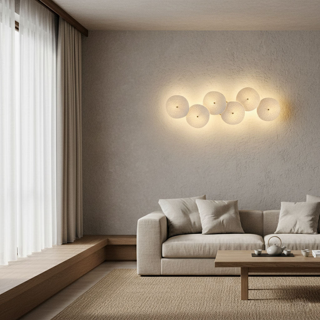 Aplique de pétalo esculpido dorado y blanco, lámpara LED Art Déco para pasillo, sala de estar, meditación, dormitorio, acento, 19.7 pulgadas, montaje en pared, iluminación interior | Thomler