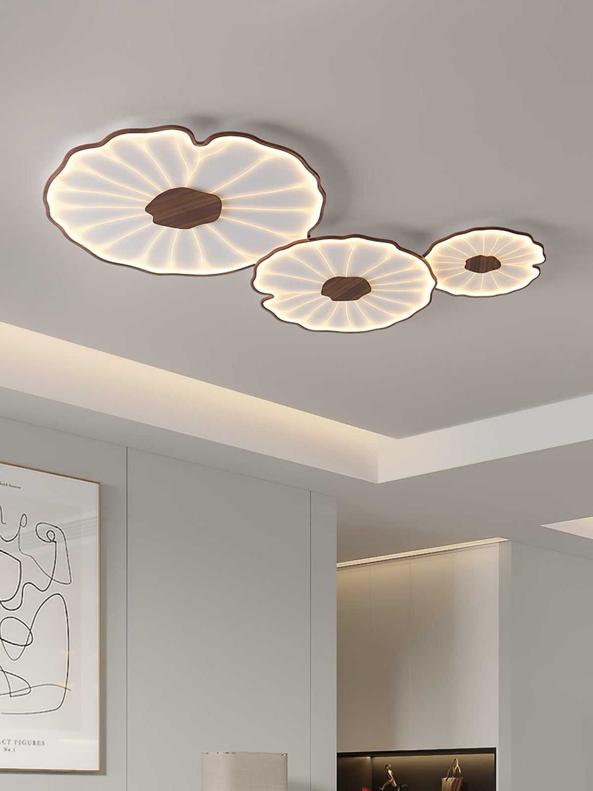 Hout-look led-plafondlamp, opbouwmodel met botanisch gebogen randontwerp voor slaapkamer, woonkamer en keuken