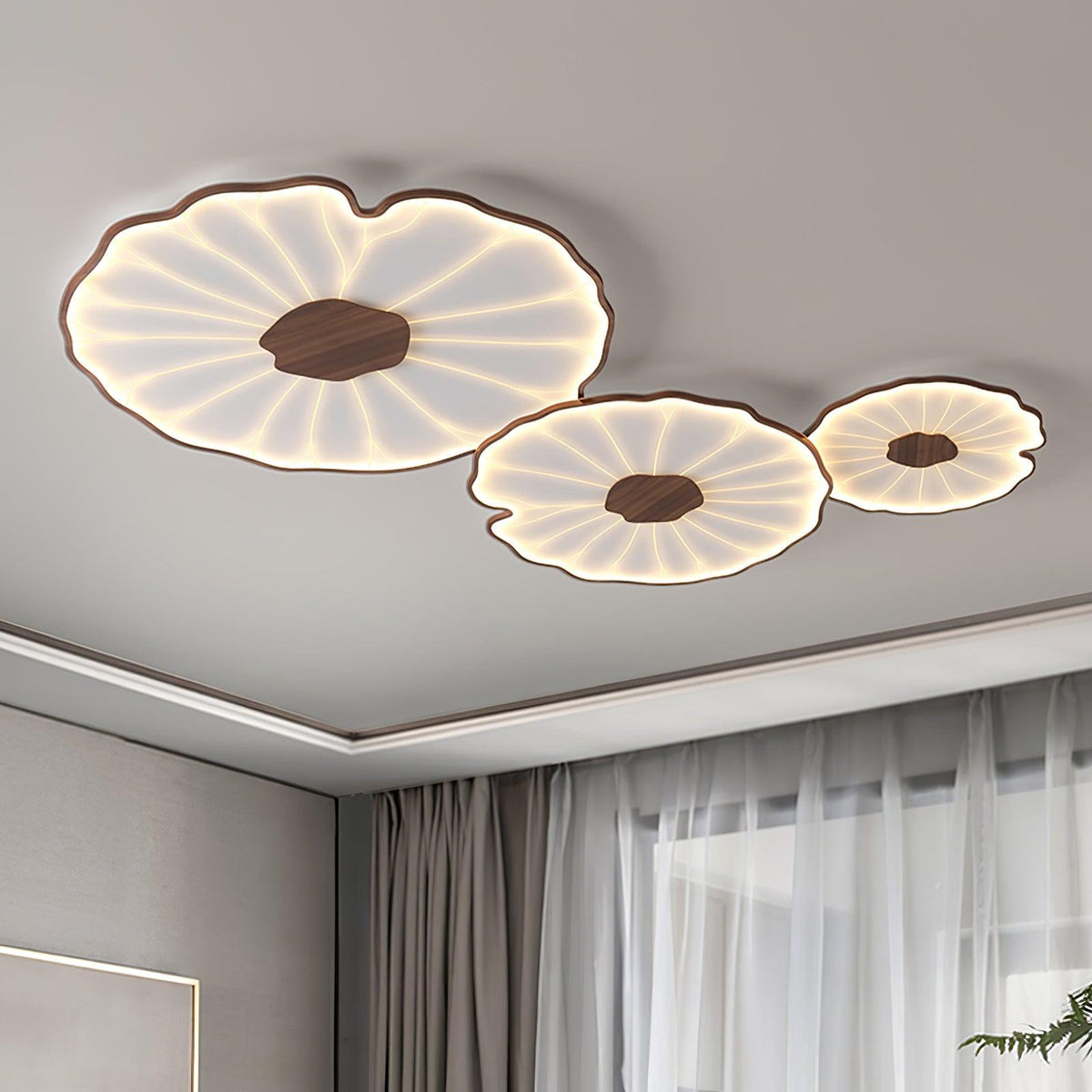 Wood LED Flush Mount Ceiling Light 28 inch Contemporary Fixture for Bedrooms & Living Rooms Modern Home Lighting | Thomler