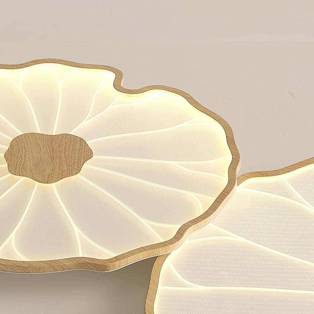 Hout-look led-plafondlamp, opbouwmodel met botanisch gebogen randontwerp voor slaapkamer, woonkamer en keuken