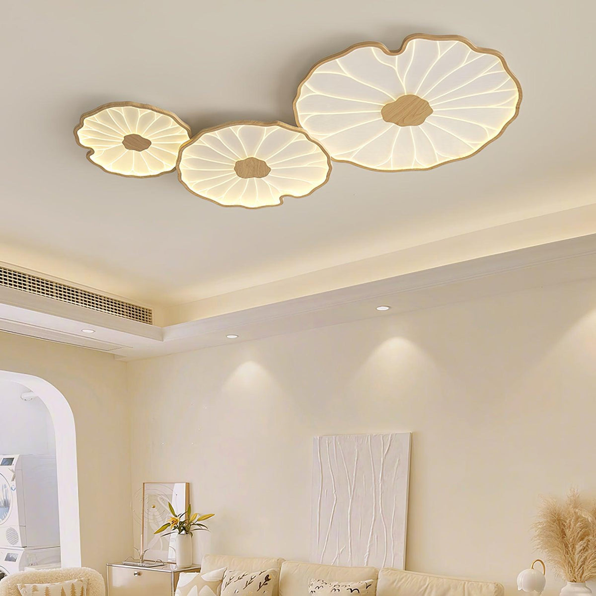 Hout-look led-plafondlamp, opbouwmodel met botanisch gebogen randontwerp voor slaapkamer, woonkamer en keuken