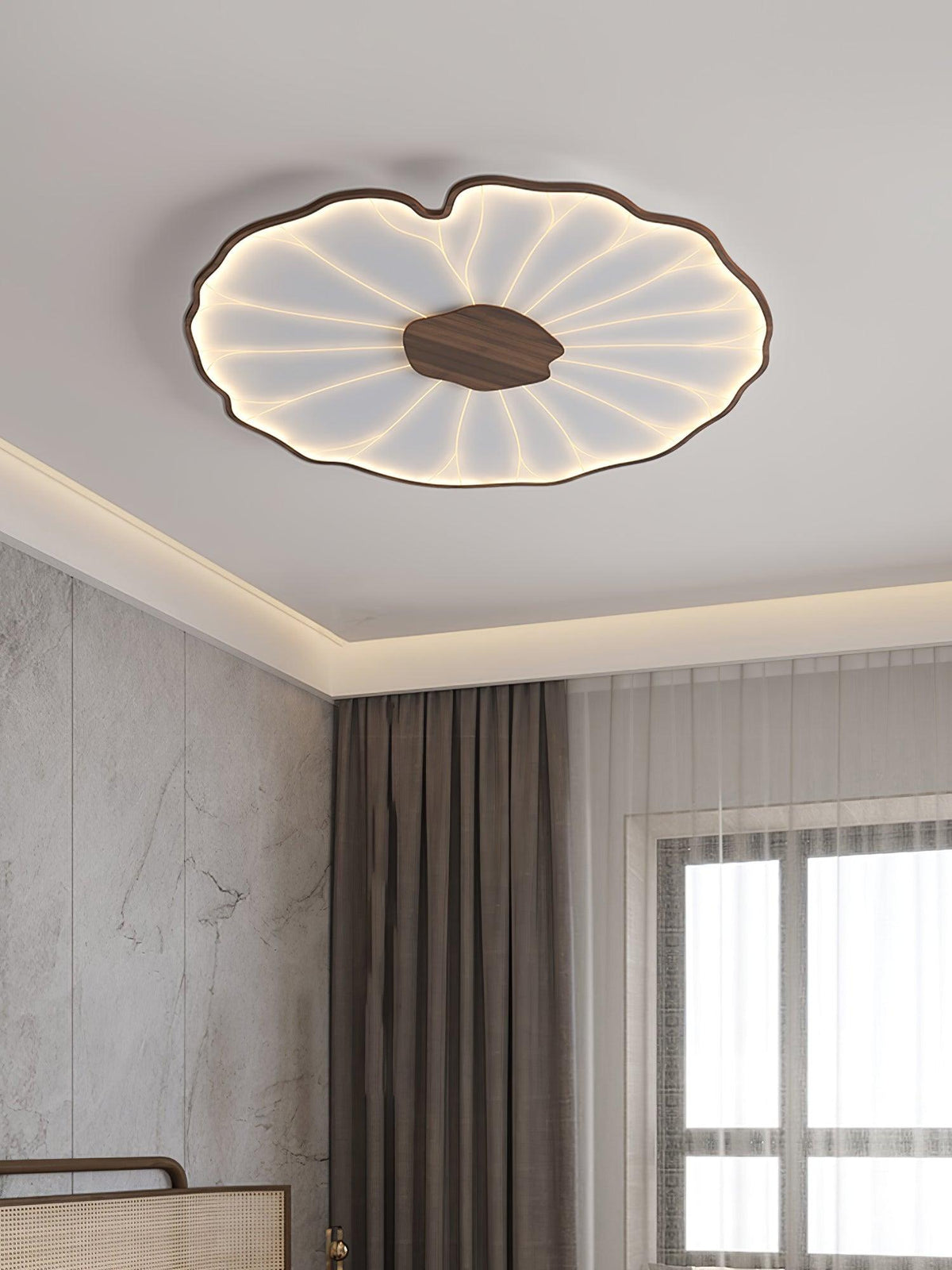 Hout-look led-plafondlamp, opbouwmodel met botanisch gebogen randontwerp voor slaapkamer, woonkamer en keuken