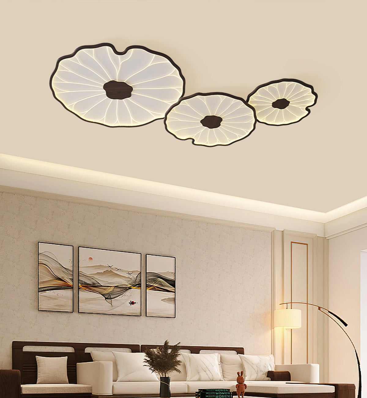 Hout-look led-plafondlamp, opbouwmodel met botanisch gebogen randontwerp voor slaapkamer, woonkamer en keuken