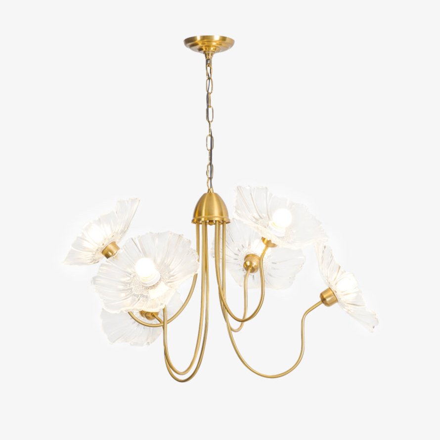 Lámpara colgante botánica de cristal de 35 pulgadas con acabado dorado para comedor, sala de estar o vestíbulo, iluminación ambiental superior | Thomler