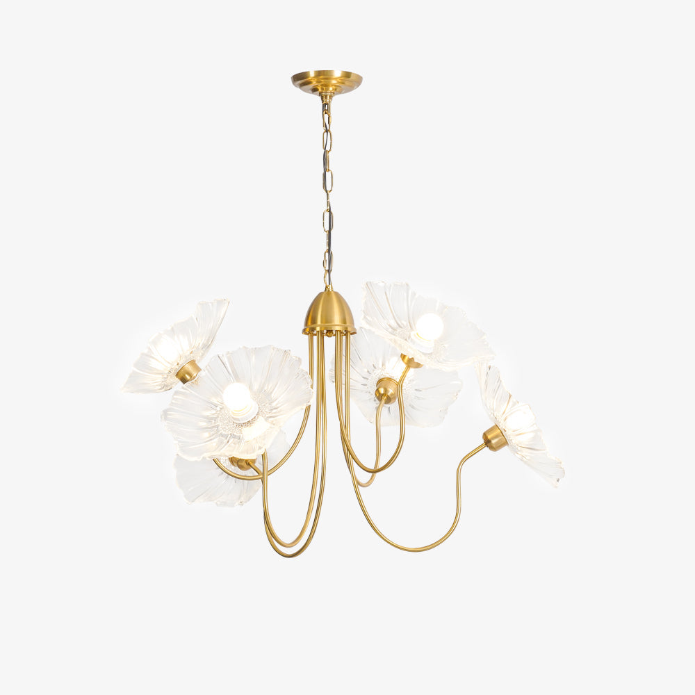 Lámpara colgante botánica de cristal de 35 pulgadas con acabado dorado para comedor, sala de estar o vestíbulo, iluminación ambiental superior | Thomler