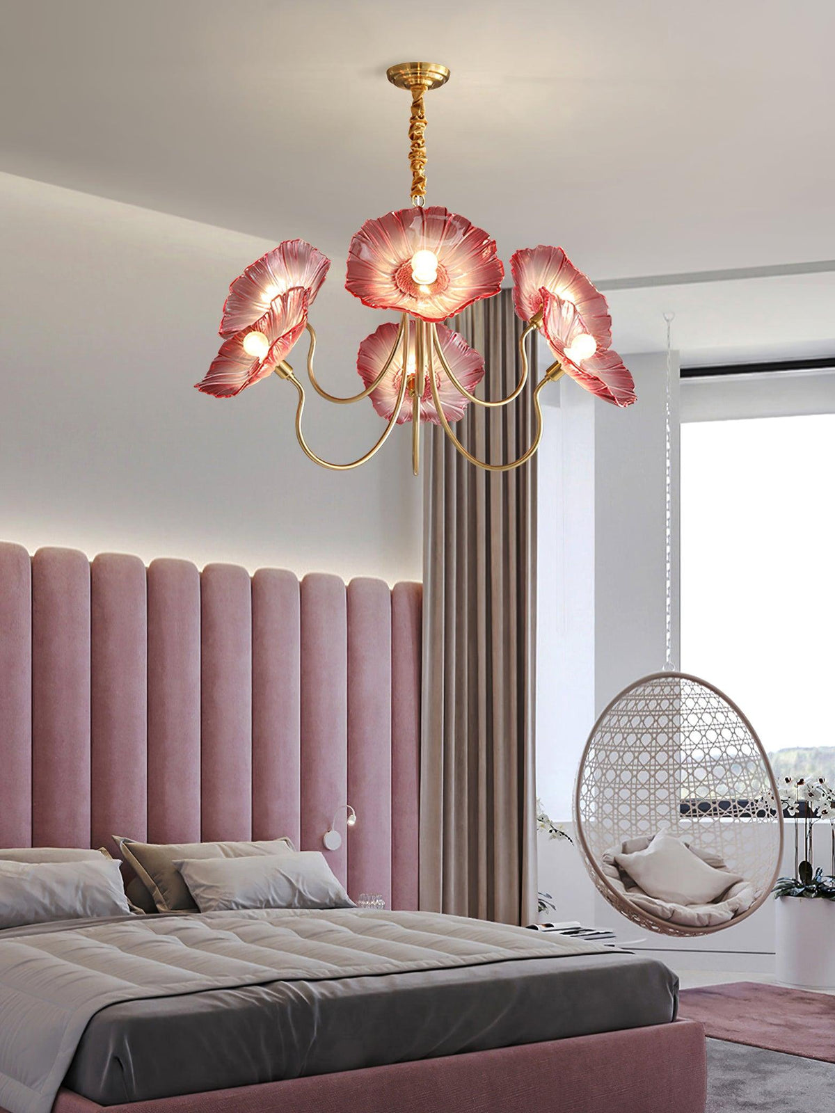 Lámpara colgante botánica de cristal de 35 pulgadas con acabado dorado para comedor, sala de estar o vestíbulo, iluminación ambiental superior | Thomler