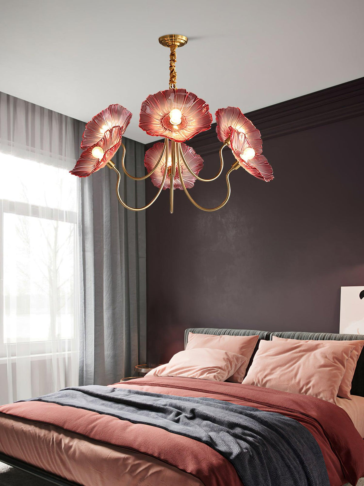 Lámpara colgante botánica de cristal de 35 pulgadas con acabado dorado para comedor, sala de estar o vestíbulo, iluminación ambiental superior | Thomler