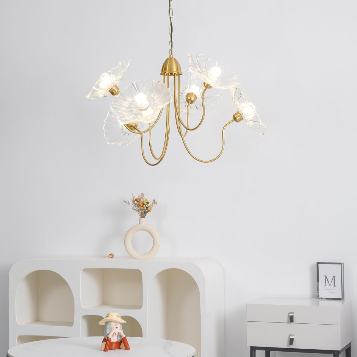 Lámpara colgante botánica de cristal de 35 pulgadas con acabado dorado para comedor, sala de estar o vestíbulo, iluminación ambiental superior | Thomler