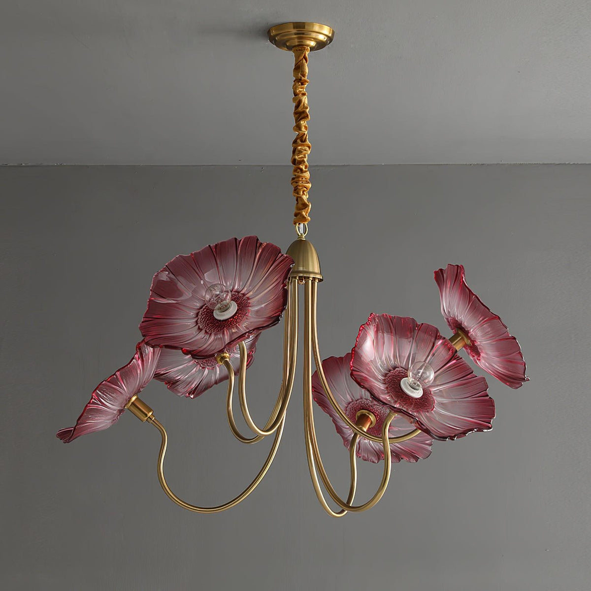 Lámpara colgante botánica de cristal de 35 pulgadas con acabado dorado para comedor, sala de estar o vestíbulo, iluminación ambiental superior | Thomler