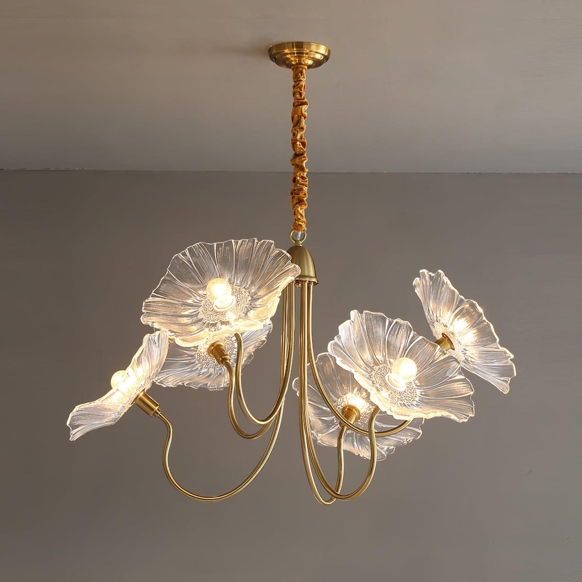 Lámpara colgante botánica de cristal de 35 pulgadas con acabado dorado para comedor, sala de estar o vestíbulo, iluminación ambiental superior | Thomler