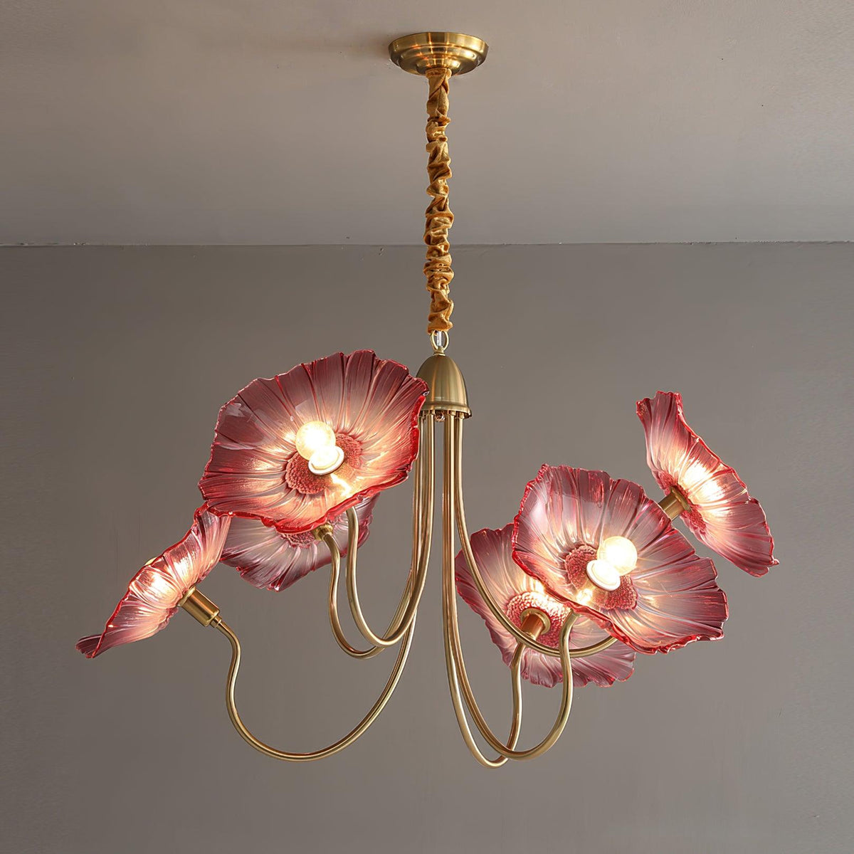 Lámpara colgante botánica de cristal de 35 pulgadas con acabado dorado para comedor, sala de estar o vestíbulo, iluminación ambiental superior | Thomler