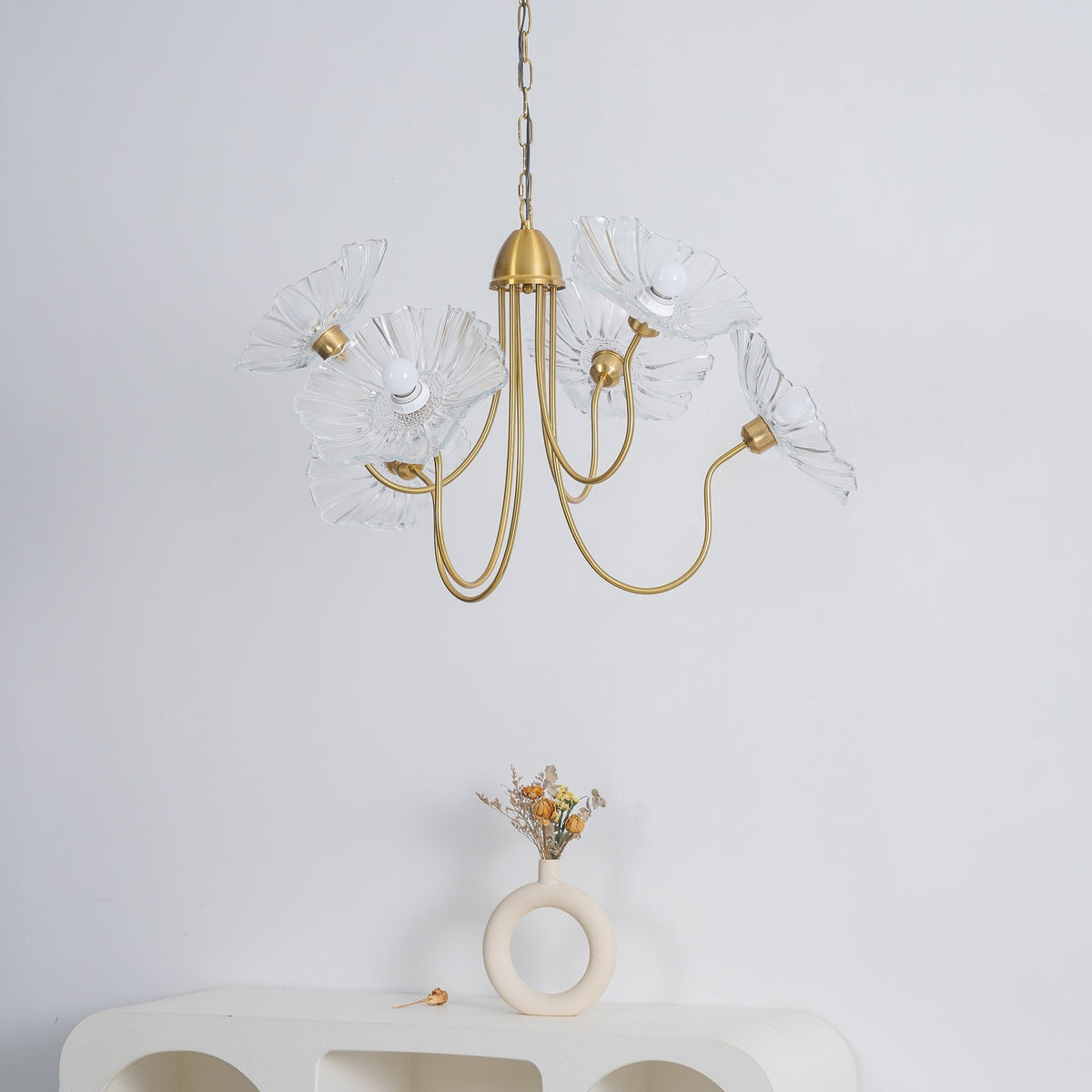 Lámpara colgante botánica de cristal de 35 pulgadas con acabado dorado para comedor, sala de estar o vestíbulo, iluminación ambiental superior | Thomler
