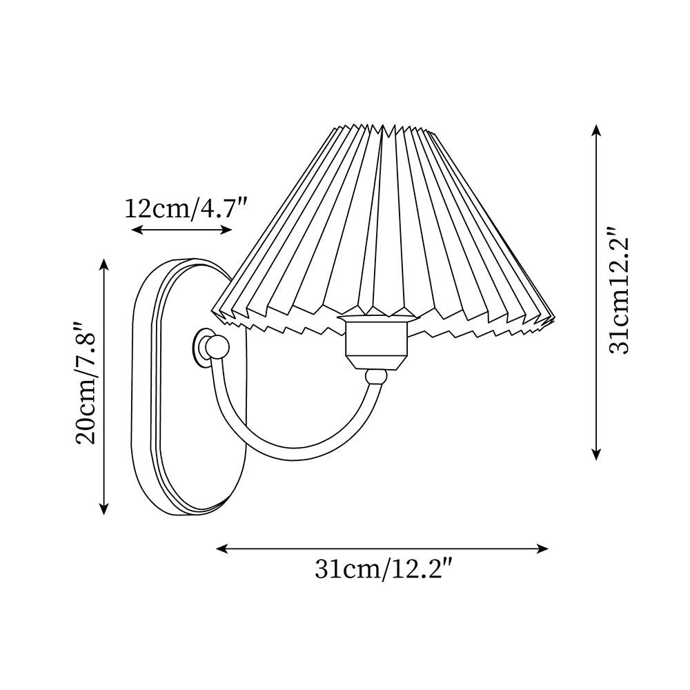 Plug-In Sconce Light with Pleated Shade and Walnut Accents 12 Inch Square for Bedside Reading Nooks Hallways | Thomler
