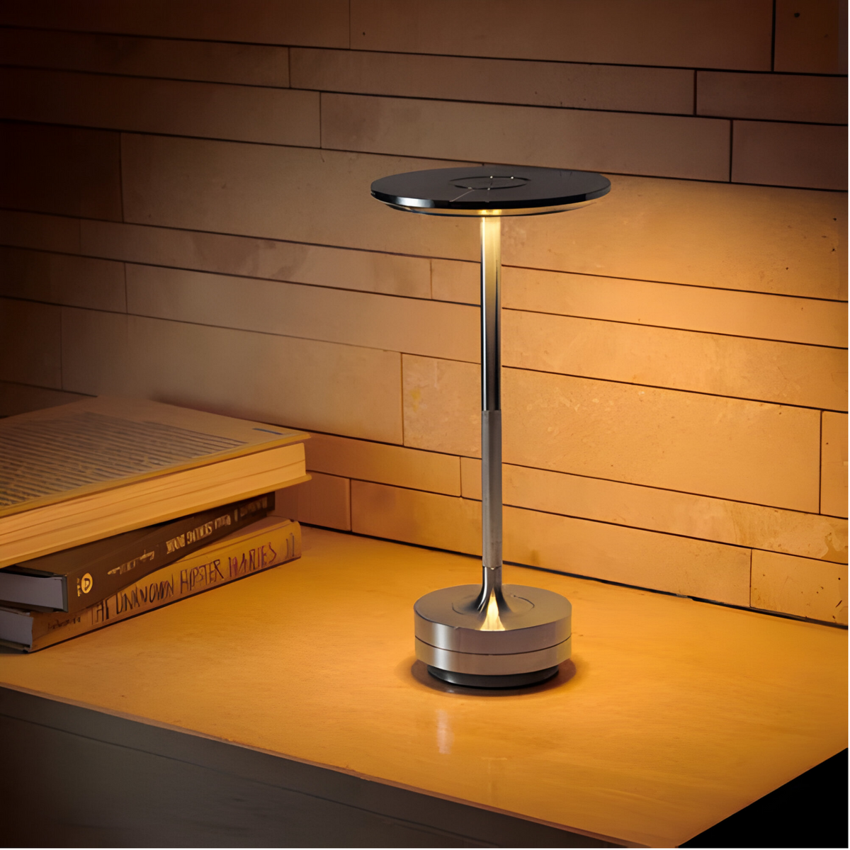 Kabellose, berührungsdimmbare Nachttischlampe aus Metall – 3 Helligkeitsstufen, wiederaufladbare, tragbare LED-Leuchte mit USB für Nachttisch, Schreibtisch, Wohnzimmer | Thomler