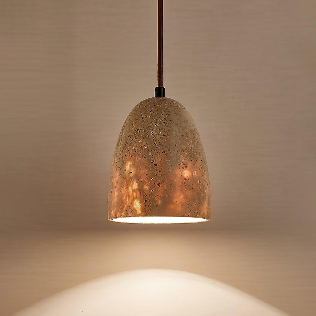 Stone Hanging Lamp with Natural Beige Shade – Compact Overhead Fixture for Countertops and Tables – Adjustable 59-Inch Cord – E26 Medium Bas | Thomler