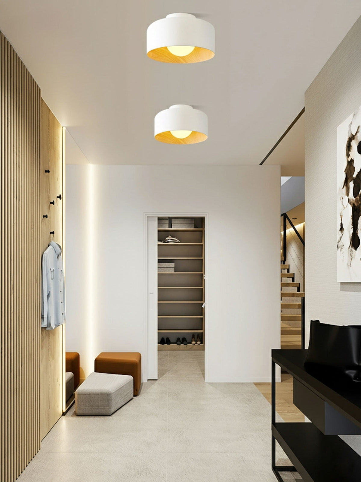 Flush Mount Ceiling Light Fixture for Bedroom Hallway Small Rooms 9 in Round LED Glass Shade with Wood Grain Interior Modern Accent for Livi | Thomler
