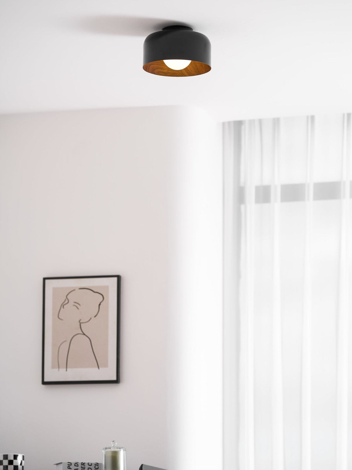 Flush Mount Ceiling Light Fixture for Bedroom Hallway Small Rooms 9 in Round LED Glass Shade with Wood Grain Interior Modern Accent for Livi | Thomler