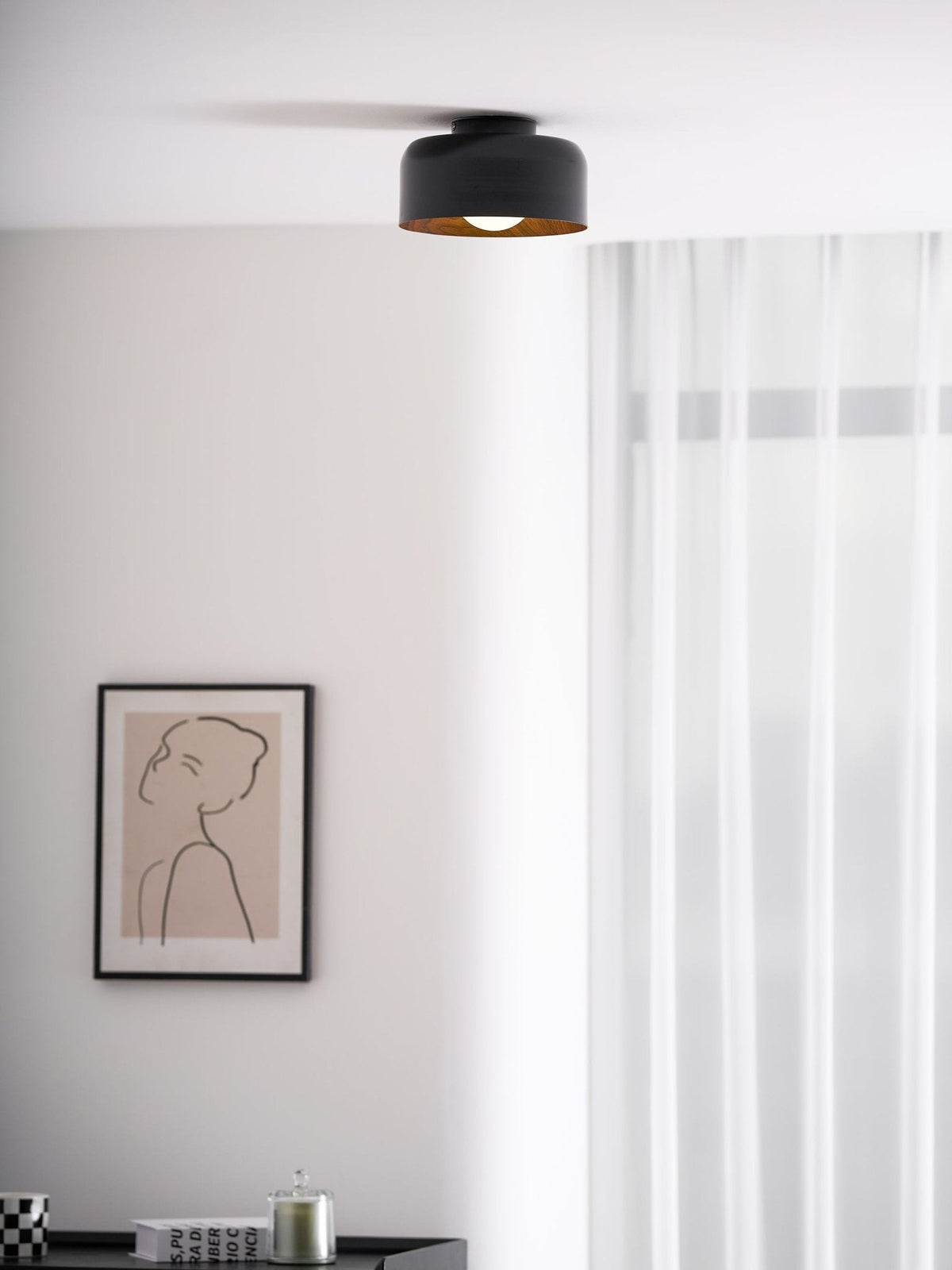 Flush Mount Ceiling Light Fixture for Bedroom Hallway Small Rooms 9 in Round LED Glass Shade with Wood Grain Interior Modern Accent for Livi | Thomler