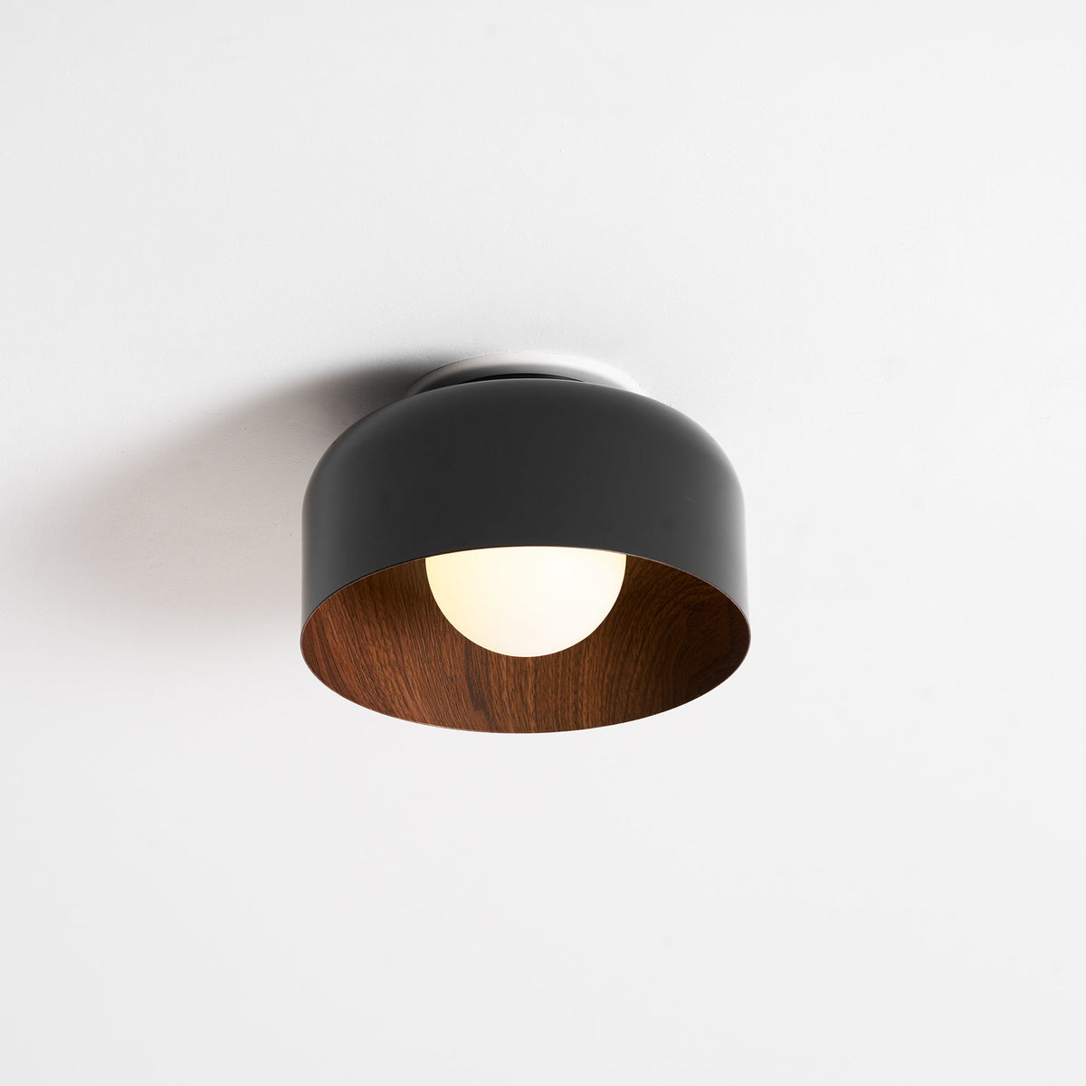 Flush Mount Ceiling Light Fixture for Bedroom Hallway Small Rooms 9 in Round LED Glass Shade with Wood Grain Interior Modern Accent for Livi | Thomler
