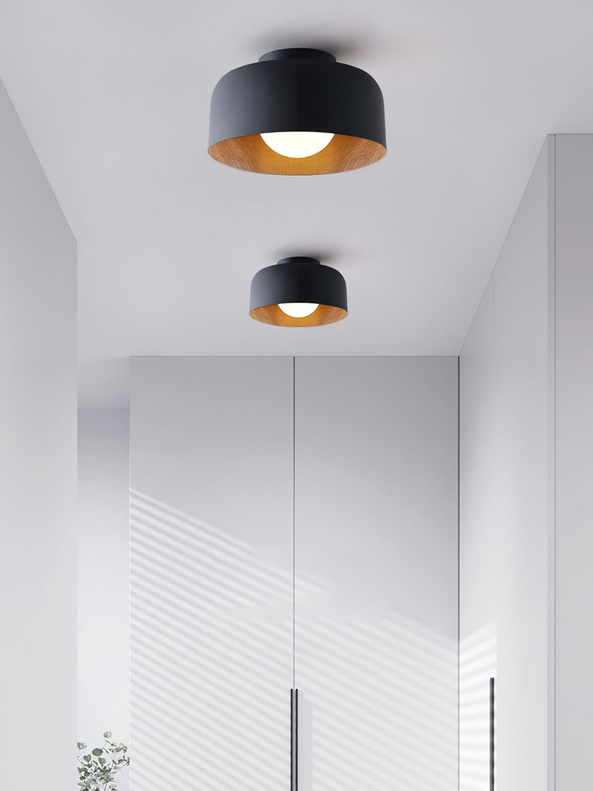 Flush Mount Ceiling Light Fixture for Bedroom Hallway Small Rooms 9 in Round LED Glass Shade with Wood Grain Interior Modern Accent for Livi | Thomler