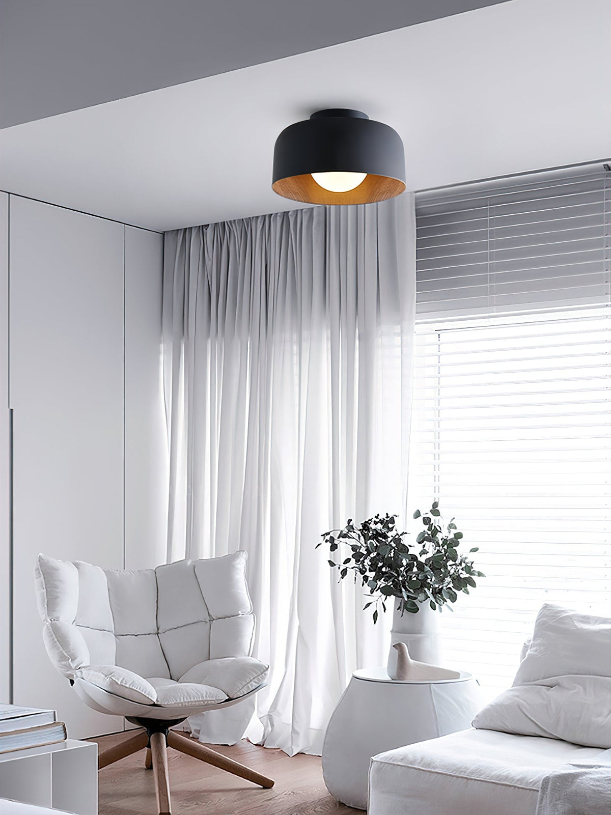 Flush Mount Ceiling Light Fixture for Bedroom Hallway Small Rooms 9 in Round LED Glass Shade with Wood Grain Interior Modern Accent for Livi | Thomler