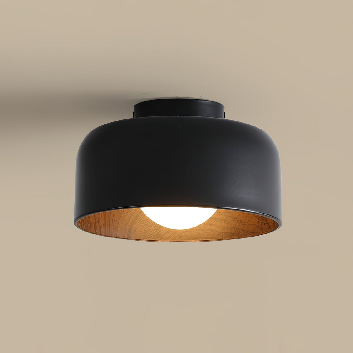 Flush Mount Ceiling Light Fixture for Bedroom Hallway Small Rooms 9 in Round LED Glass Shade with Wood Grain Interior Modern Accent for Livi | Thomler