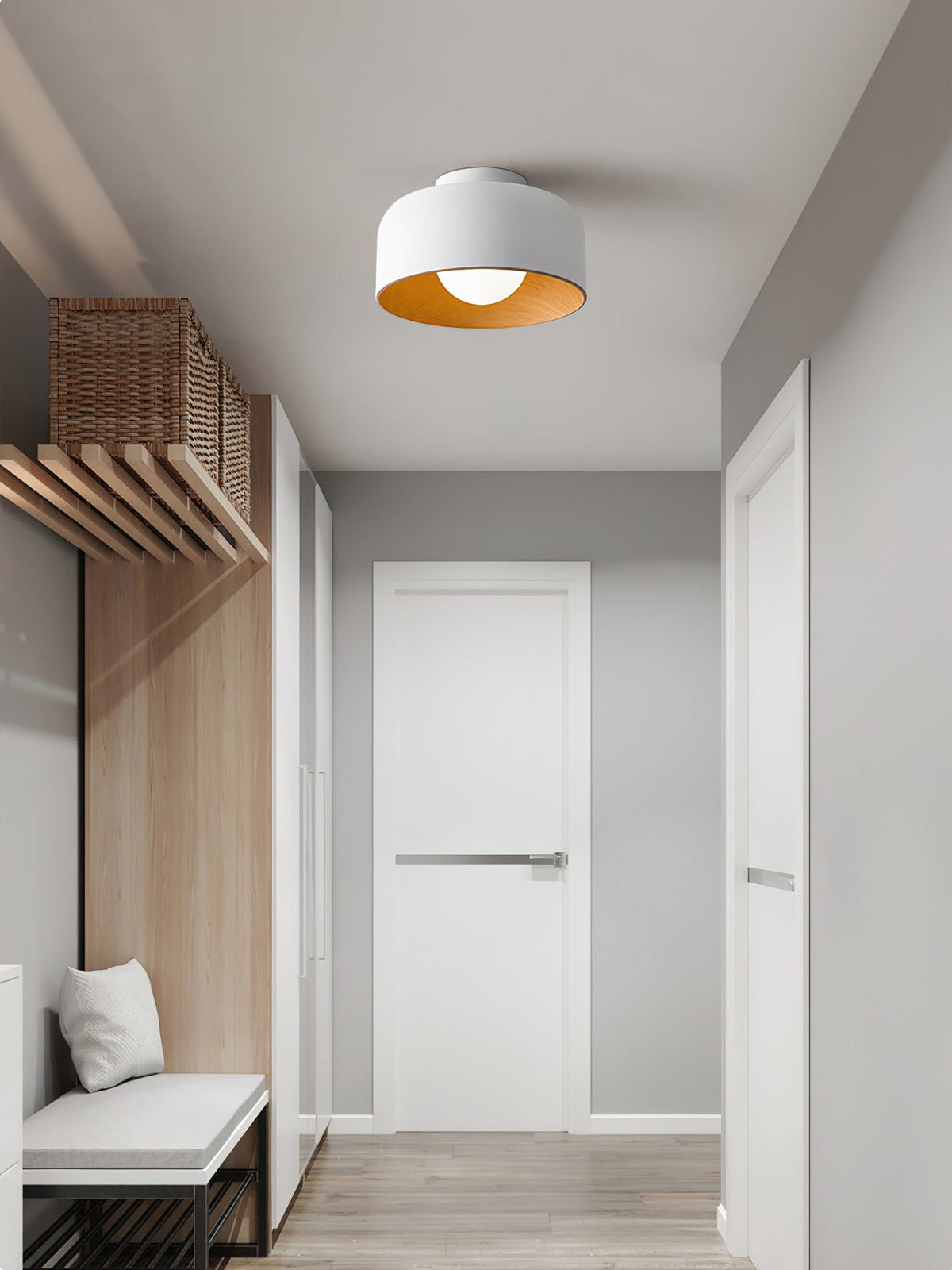 Flush Mount Ceiling Light Fixture for Bedroom Hallway Small Rooms 9 in Round LED Glass Shade with Wood Grain Interior Modern Accent for Livi | Thomler