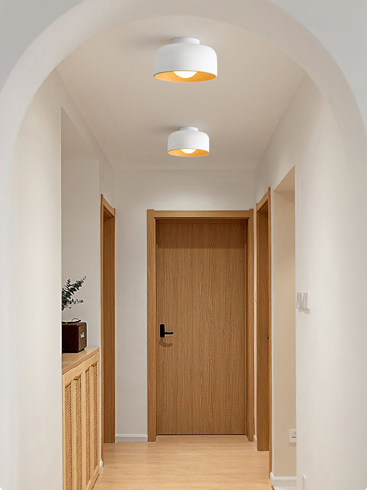Flush Mount Ceiling Light Fixture for Bedroom Hallway Small Rooms 9 in Round LED Glass Shade with Wood Grain Interior Modern Accent for Livi | Thomler