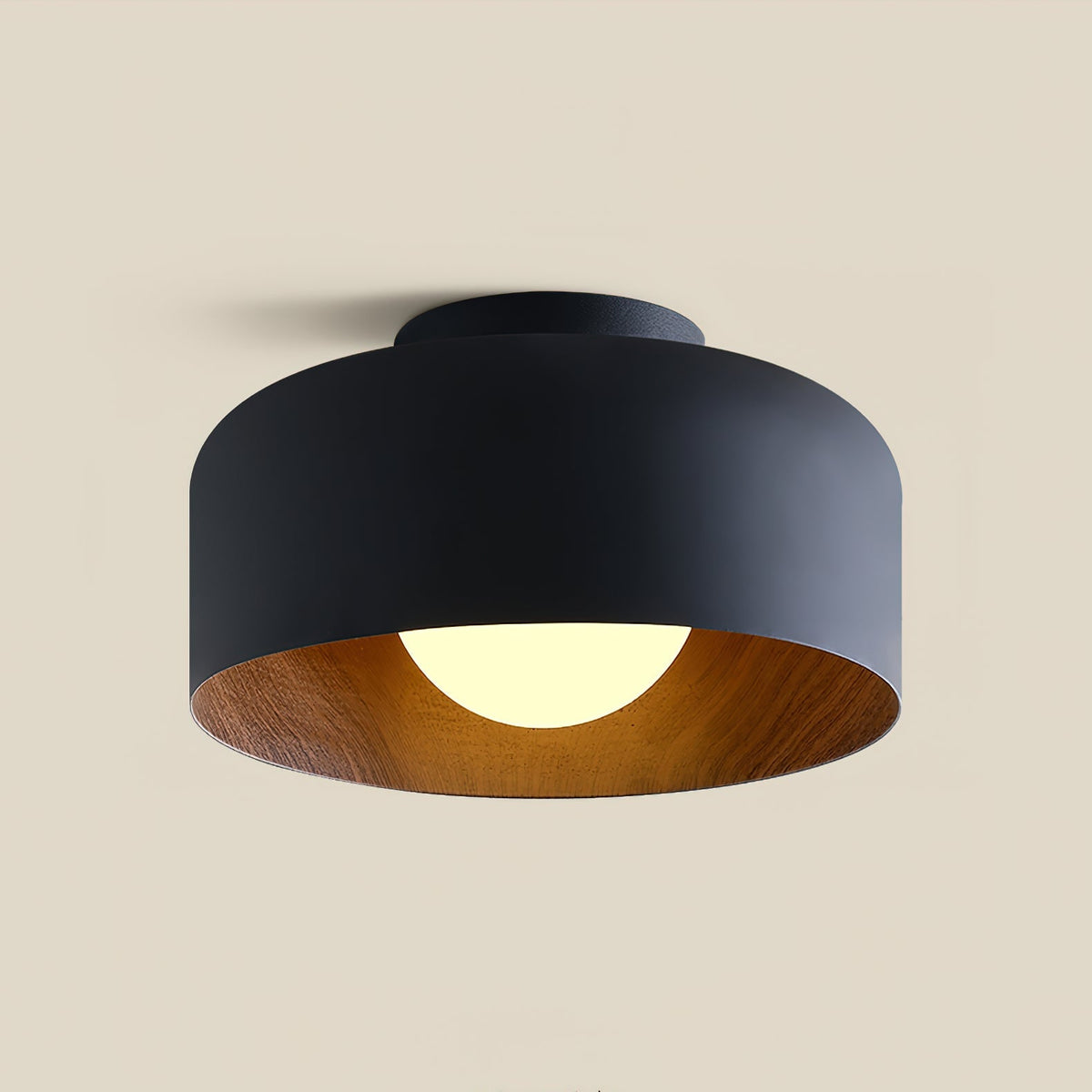 Flush Mount Ceiling Light Fixture for Bedroom Hallway Small Rooms 9 in Round LED Glass Shade with Wood Grain Interior Modern Accent for Livi | Thomler