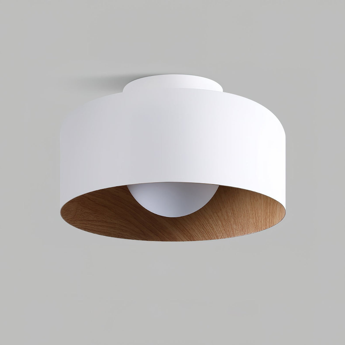 Flush Mount Ceiling Light Fixture for Bedroom Hallway Small Rooms 9 in Round LED Glass Shade with Wood Grain Interior Modern Accent for Livi | Thomler
