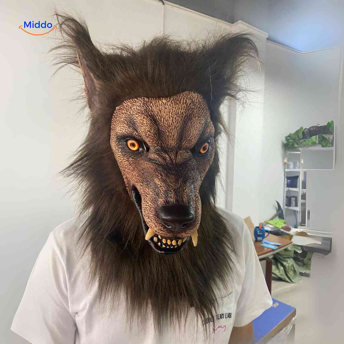 Werewolf Head Mask with Glow Effect – Realistic Latex Halloween Costume Mask