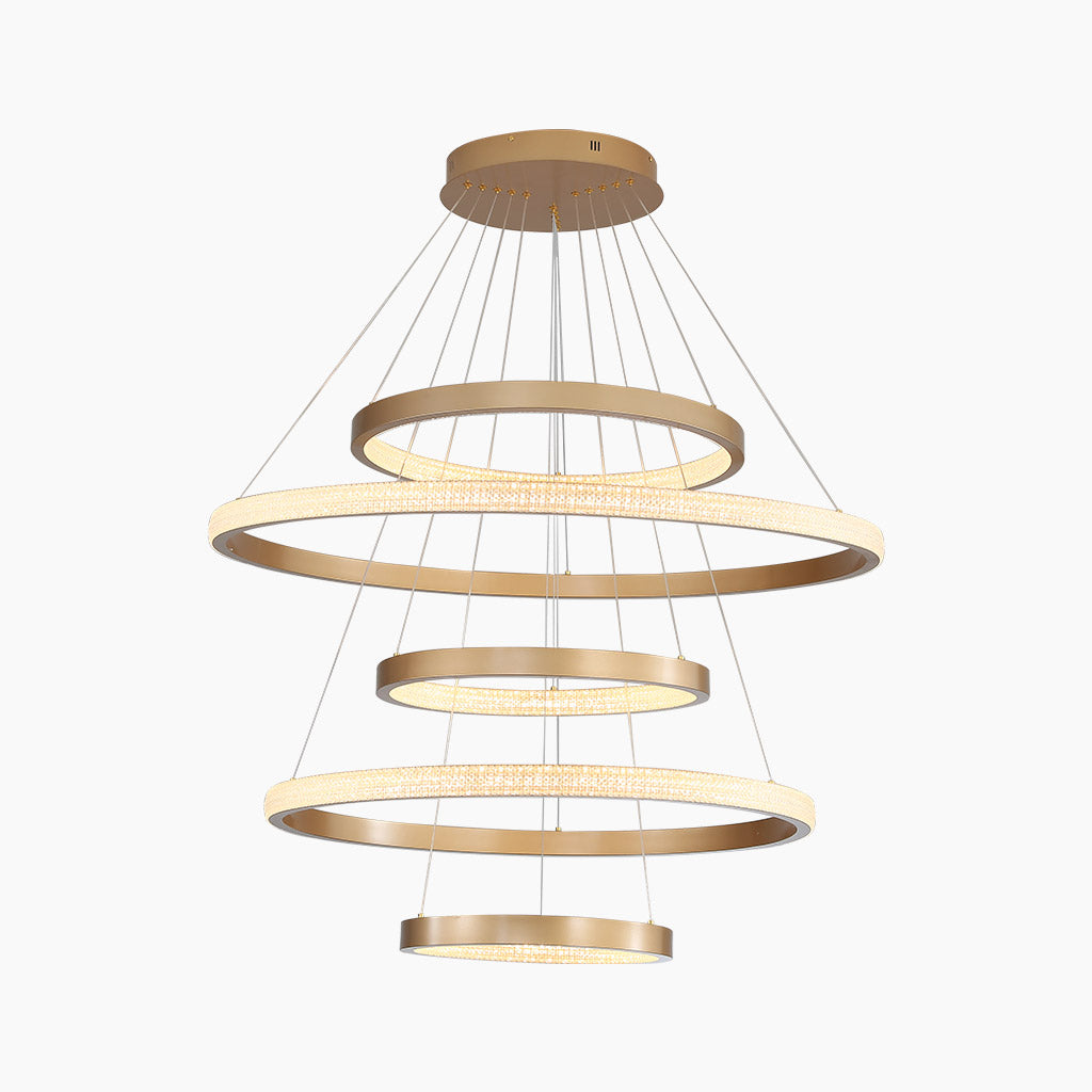 Multi-Ring LED Ceiling Fixture Gold 39 in Adjustable Height Dimmable Remote Control for Living Room Dining Room Entryway High Ceilings Conte | Thomler