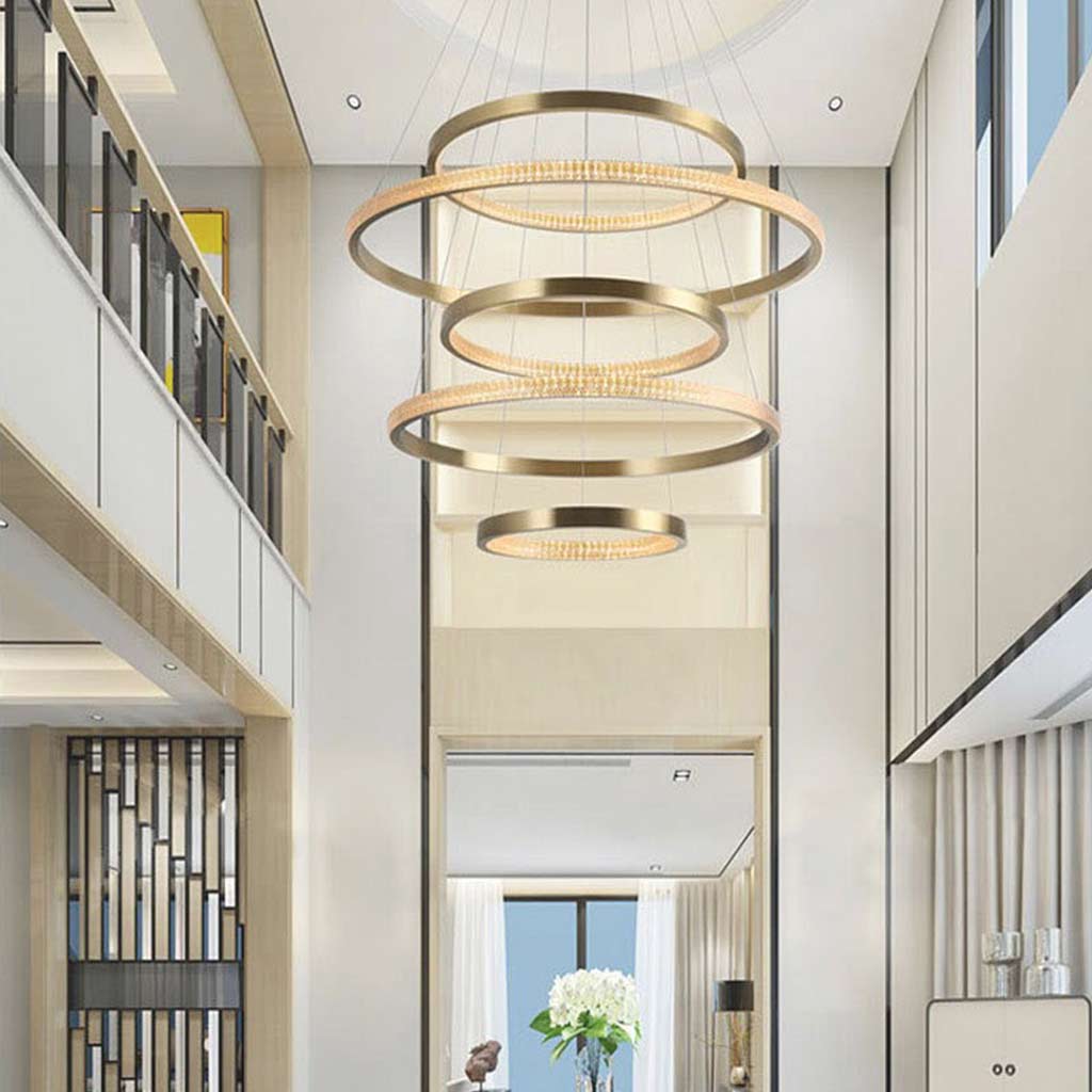 Multi-Ring LED Ceiling Fixture Gold 39 in Adjustable Height Dimmable Remote Control for Living Room Dining Room Entryway High Ceilings Conte | Thomler