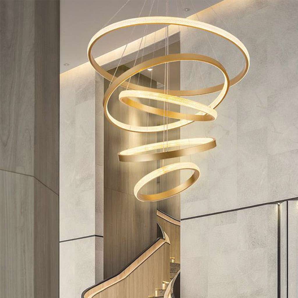 Multi-Ring LED Ceiling Fixture Gold 39 in Adjustable Height Dimmable Remote Control for Living Room Dining Room Entryway High Ceilings Conte | Thomler