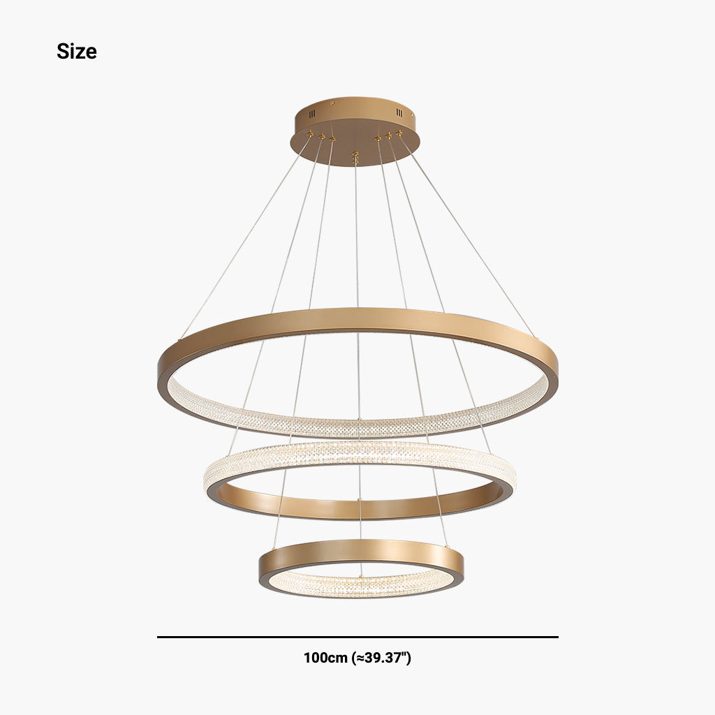 Multi-Ring LED Ceiling Fixture Gold 39 in Adjustable Height Dimmable Remote Control for Living Room Dining Room Entryway High Ceilings Conte | Thomler