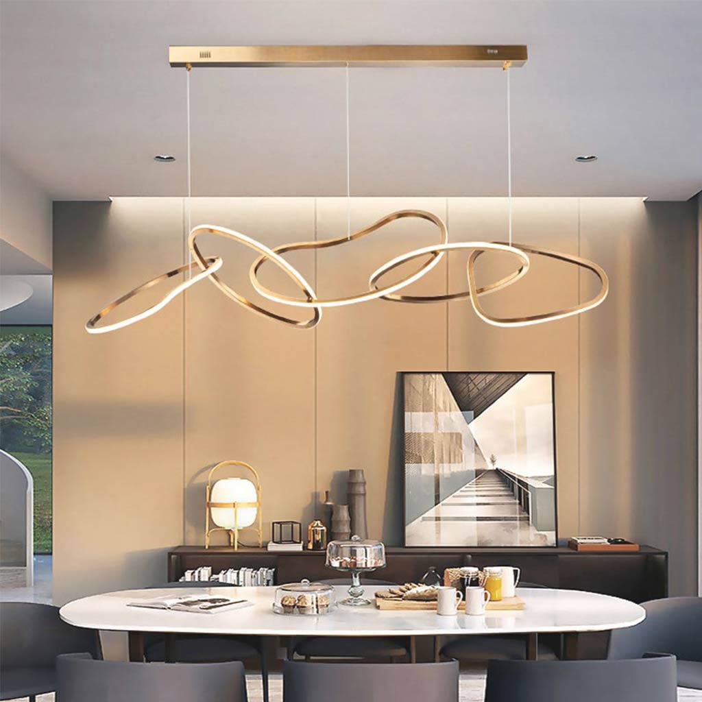 Oval Ring LED Ceiling Light Gold 47 in Adjustable Circles Dimmable Remote Modern Dining Room Kitchen Island Fixture for Contemporary Homes | Thomler
