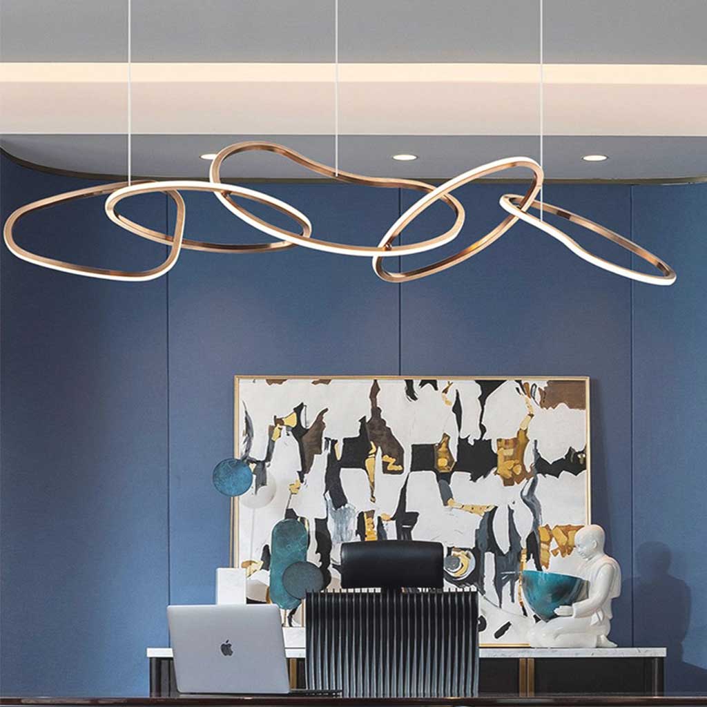 Oval Ring LED Ceiling Light Gold 47 in Adjustable Circles Dimmable Remote Modern Dining Room Kitchen Island Fixture for Contemporary Homes | Thomler