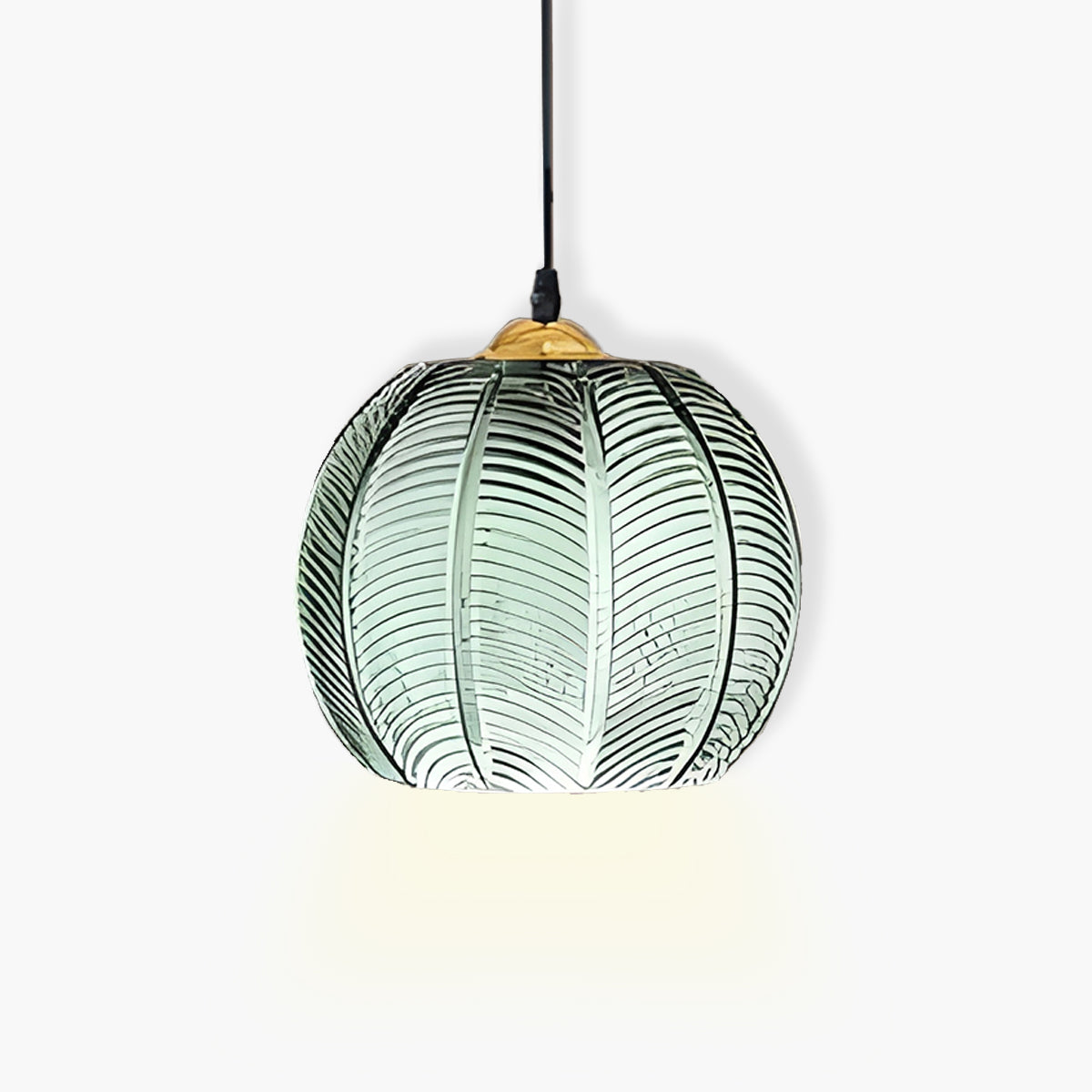 Lámpara colgante de globo estriado con pantalla de vidrio texturizado verde, casquillo E27 de 10 pulgadas, iluminación superior para cocina, isla de comedor o interiores modernos y retro | Thomler