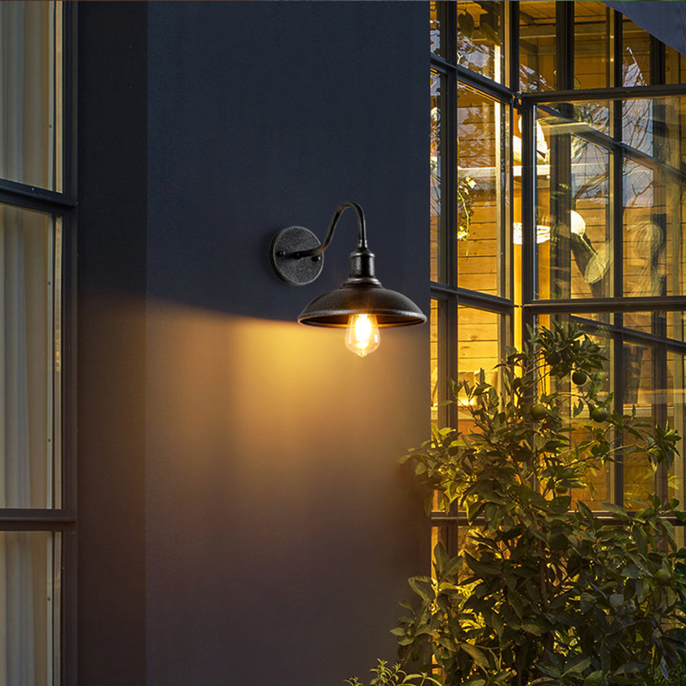 Iron Sconce Fixture with Curved Arm for Patio Garage Barn Entry 9-11 in Shade Weatherproof IP65 LED 1400 Lumen Neutral White Metal Housing | Thomler