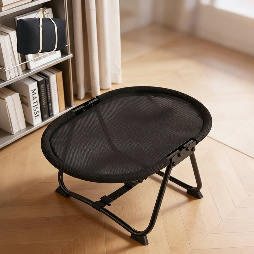 Cama elevada para mascotas con plataforma de malla transpirable y marco de hierro, diseño plegable