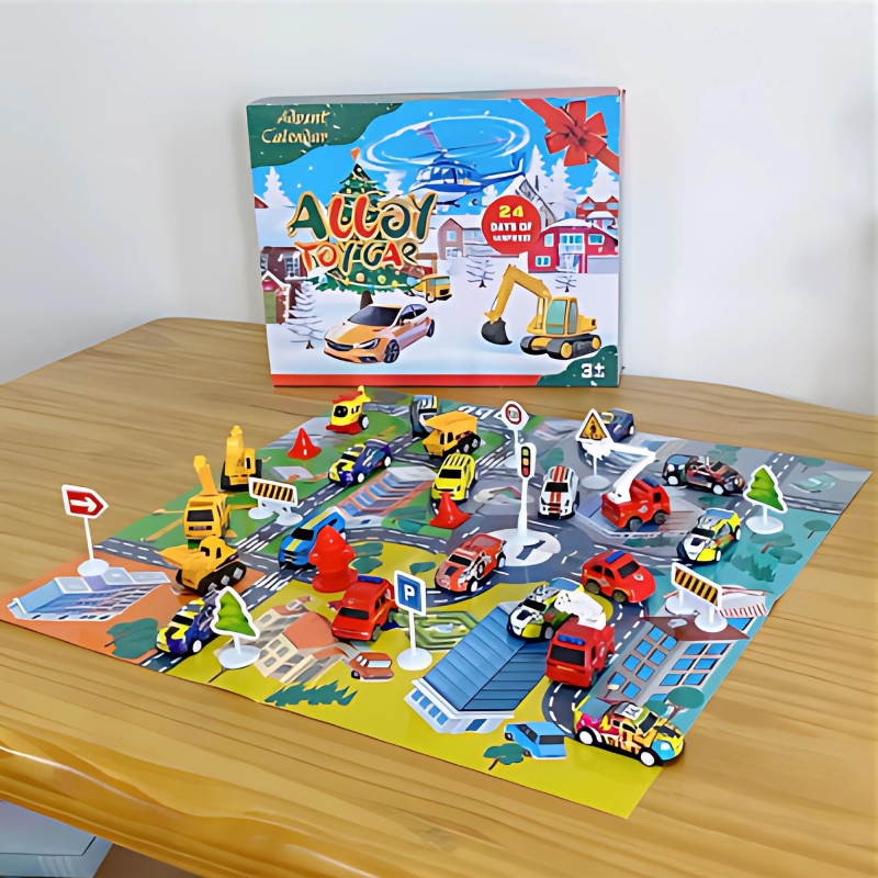 Adventskalender mit 24 Mini-Fahrzeugen, tägliche Überraschungsbox für Kinder, 10-in-1-Spielset mit verschiedenen Themen, Weihnachtsgeschenk für Kinder | Thomler
