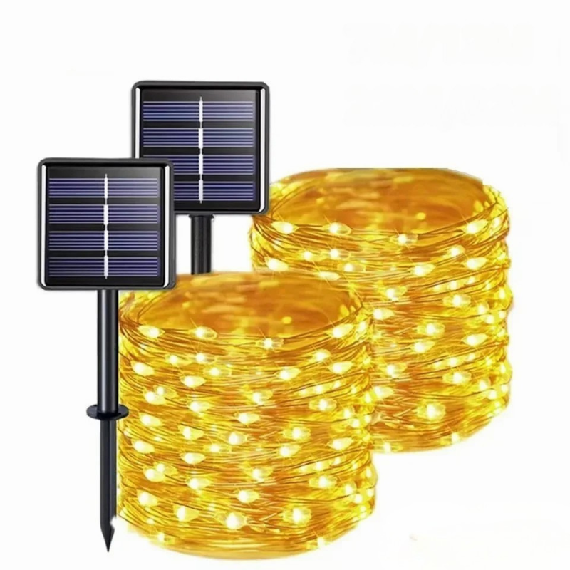 Solar-Lichterkette für außen, wasserdicht, 8 Modi, flexible Kupferdraht-LED-Lichterkette für Terrasse, Garten, Deck, Zaun, Party-Dekoration, ganzjährig verwendbar