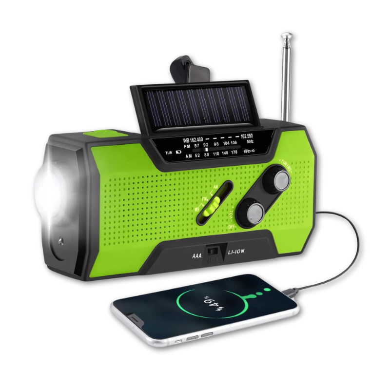 Notfallwetterradio mit Handkurbel & Solarladung, 4000mAh Powerbank, AM/FM, SOS-Alarm, LED-Taschenlampe