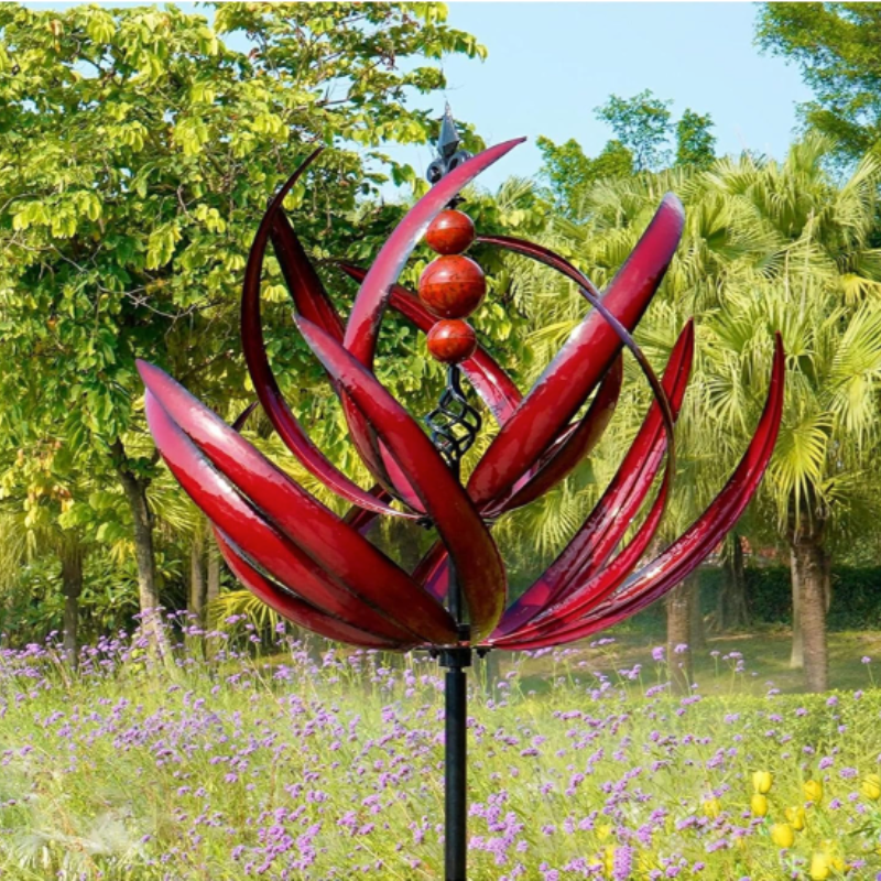Rotating Metal Wind Spinner Garden Stake with Reflective Spiral Design for Outdoor Yard Decor | Colorful Solar Light Catcher Kinetic