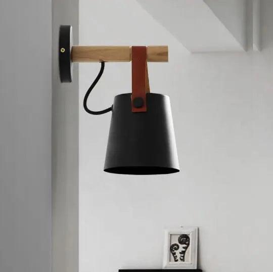 Houten wandlamp minimalistische slaapkamerverlichting zwart wit bedraad of met stekker sfeerverlichting modern Scandinavische stijl woondecoratie | Thomler