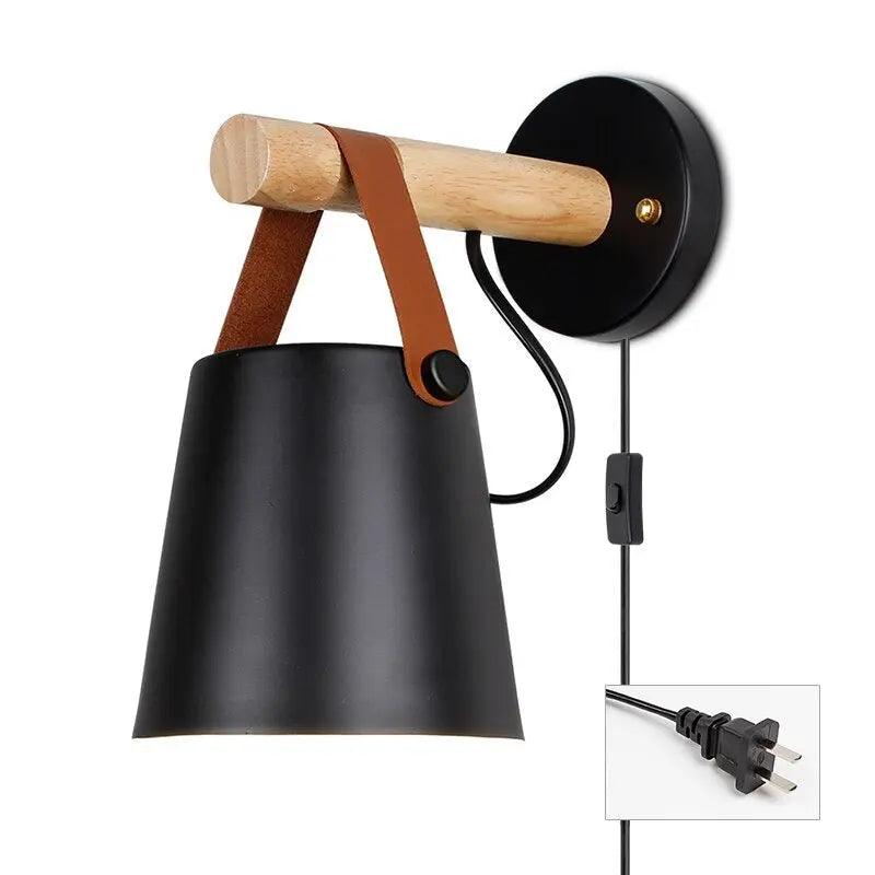 Houten wandlamp minimalistische slaapkamerverlichting zwart wit bedraad of met stekker sfeerverlichting modern Scandinavische stijl woondecoratie | Thomler