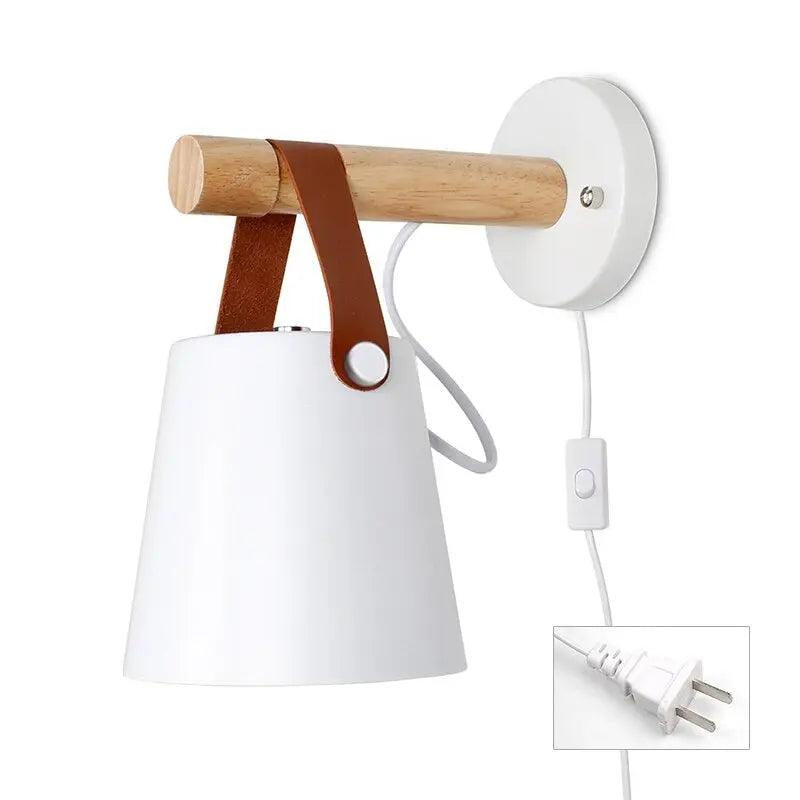 Houten wandlamp minimalistische slaapkamerverlichting zwart wit bedraad of met stekker sfeerverlichting modern Scandinavische stijl woondecoratie | Thomler