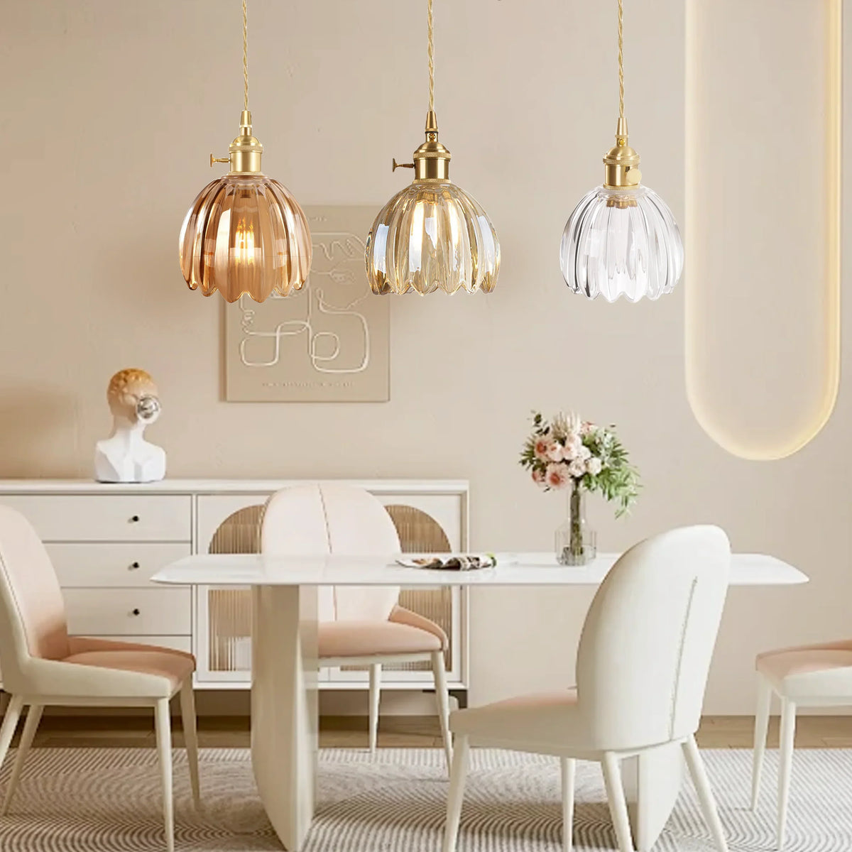 Hanging Glass Ceiling Fixture Floral Petal Shade 10 Inch E27 Socket Modern Kitchen Dining Room Overhead Lighting for Islands Counters Nooks | Thomler